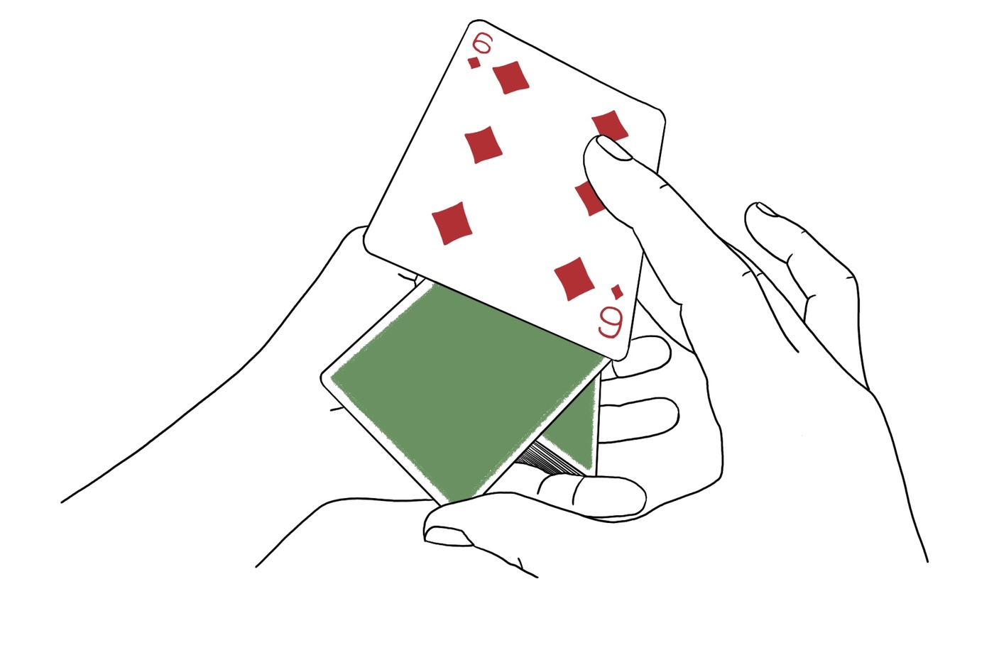 Sophie-Anne Vachon - Dessin technique de mains manipulant des cartes