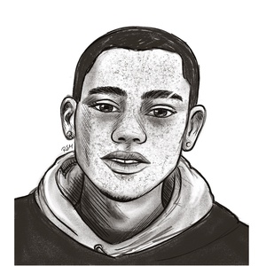 Portrait d'un jeune homme en noir et blanc