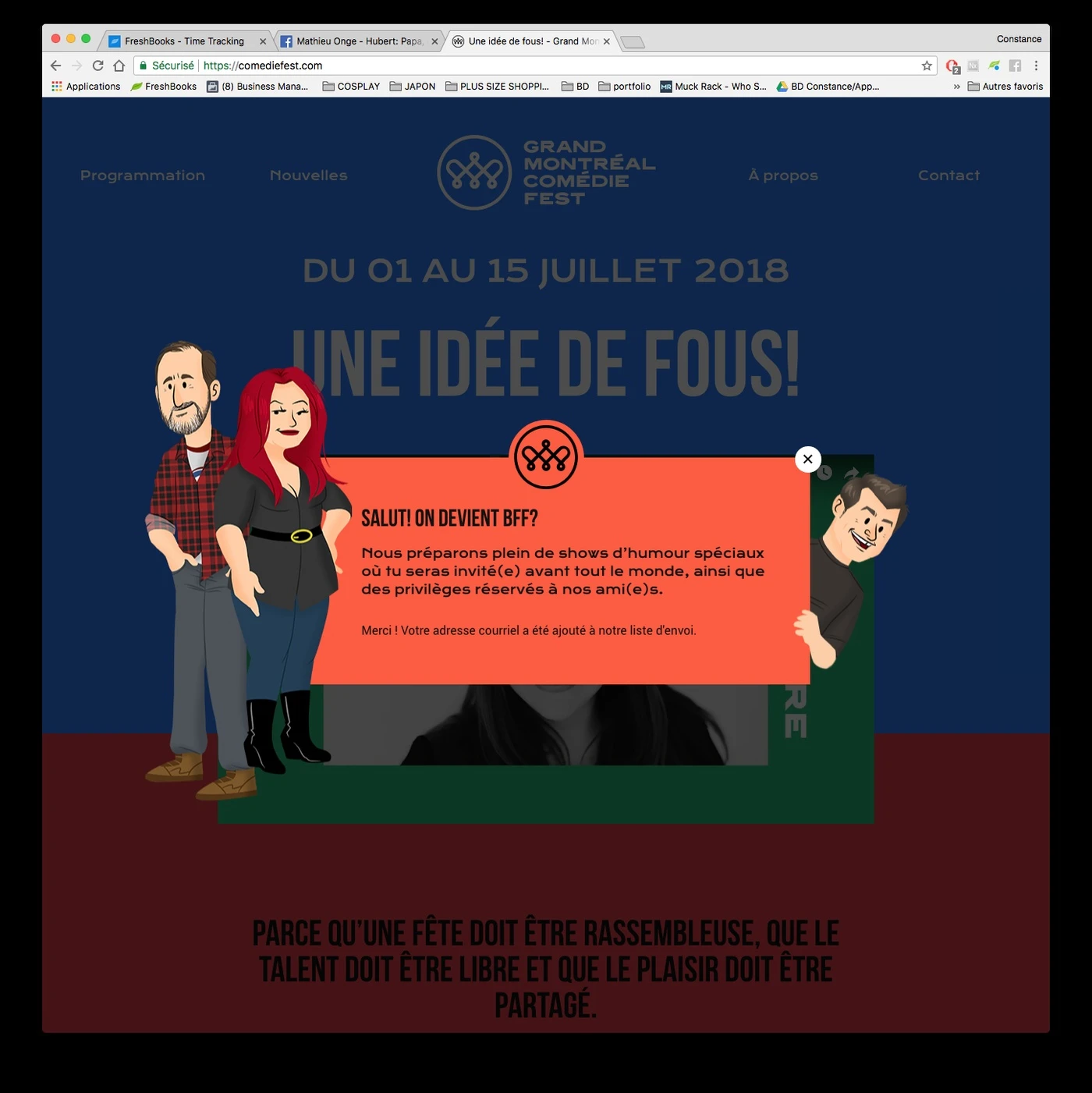 Pop-up du site web